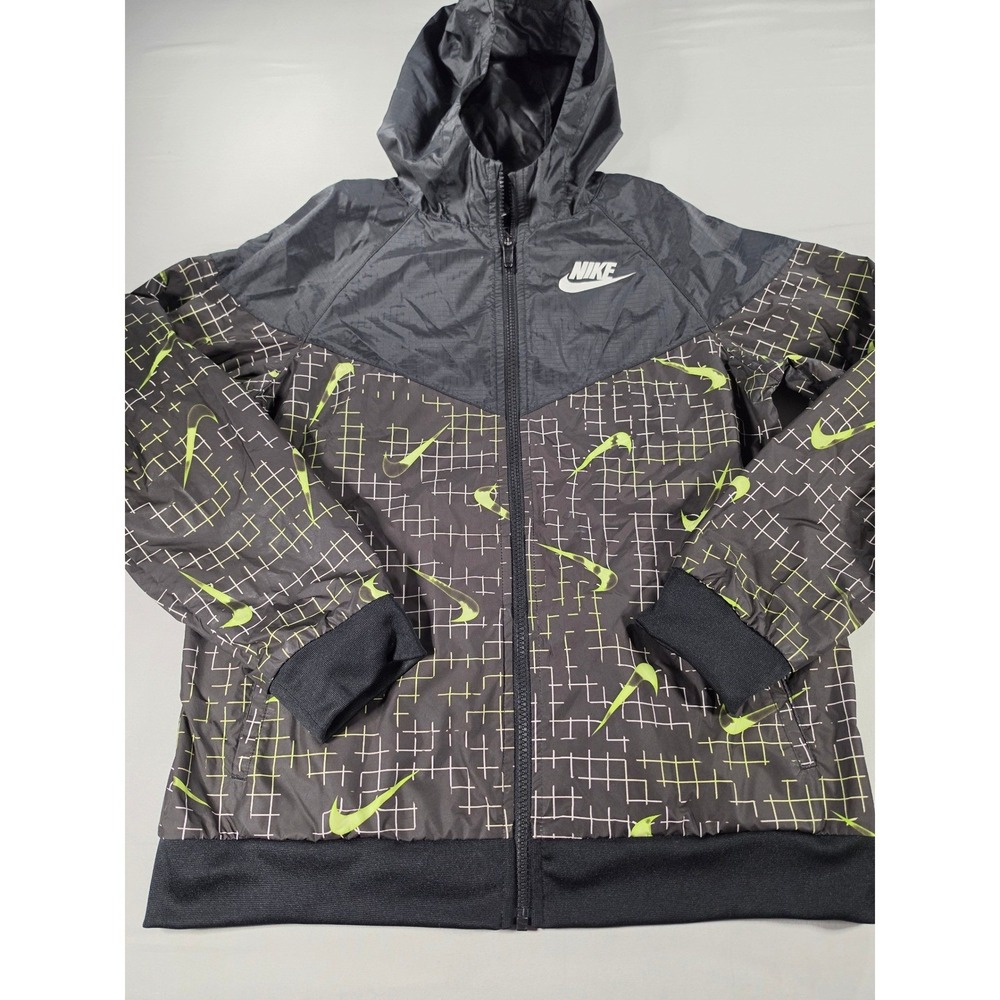 Nike Boys XL Windrunner Hooded Windbreaker Jacket Black Lime DA0758-702